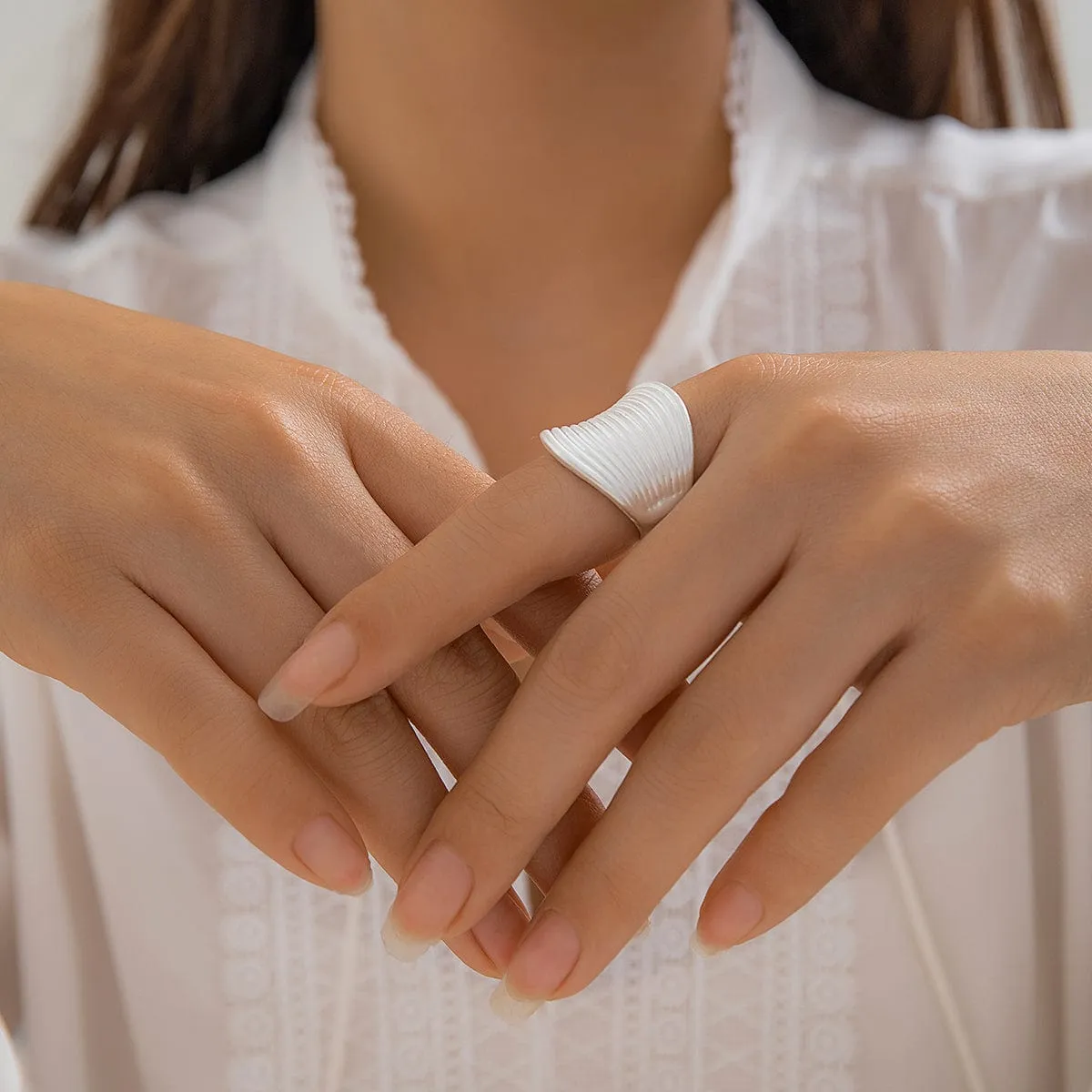 French Style Round Pleated Metallic Open Ring