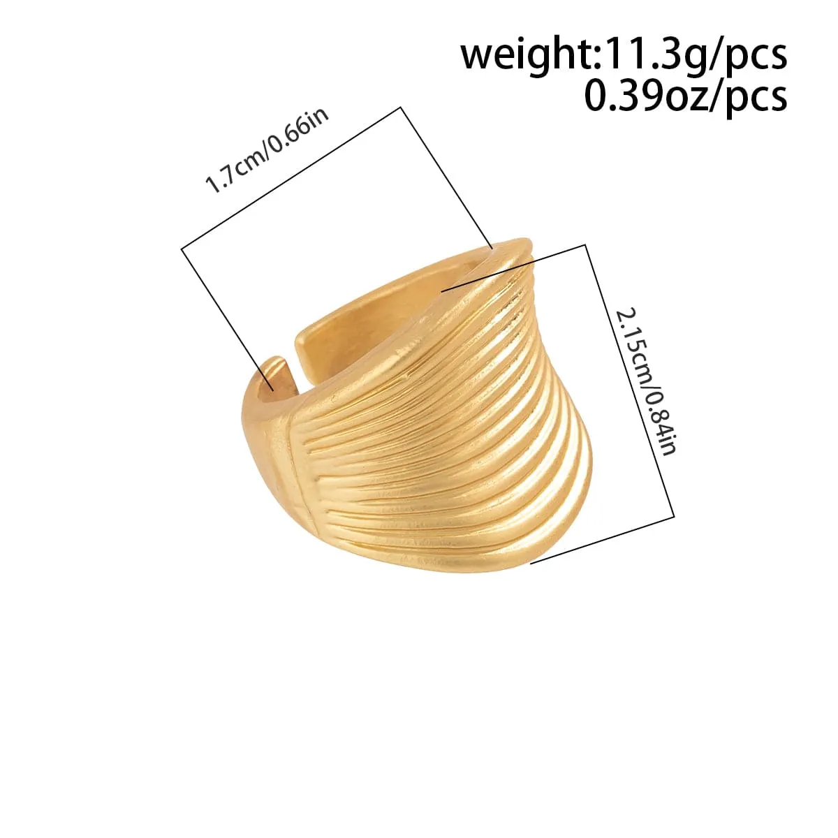 French Style Round Pleated Metallic Open Ring
