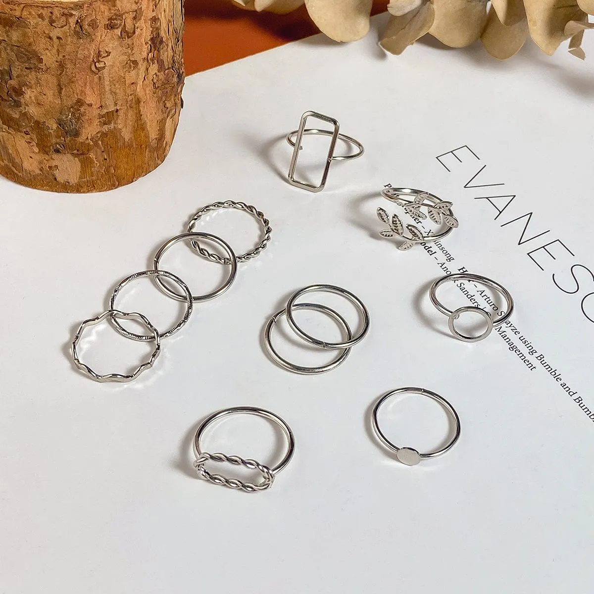 Geometric 11 Pieces Metallic Rings Set