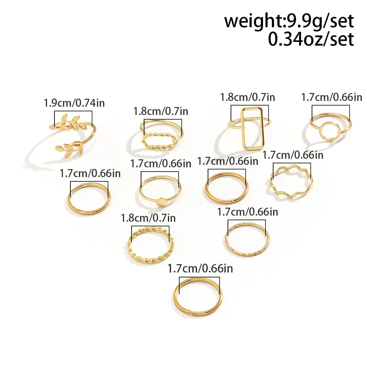 Geometric 11 Pieces Metallic Rings Set