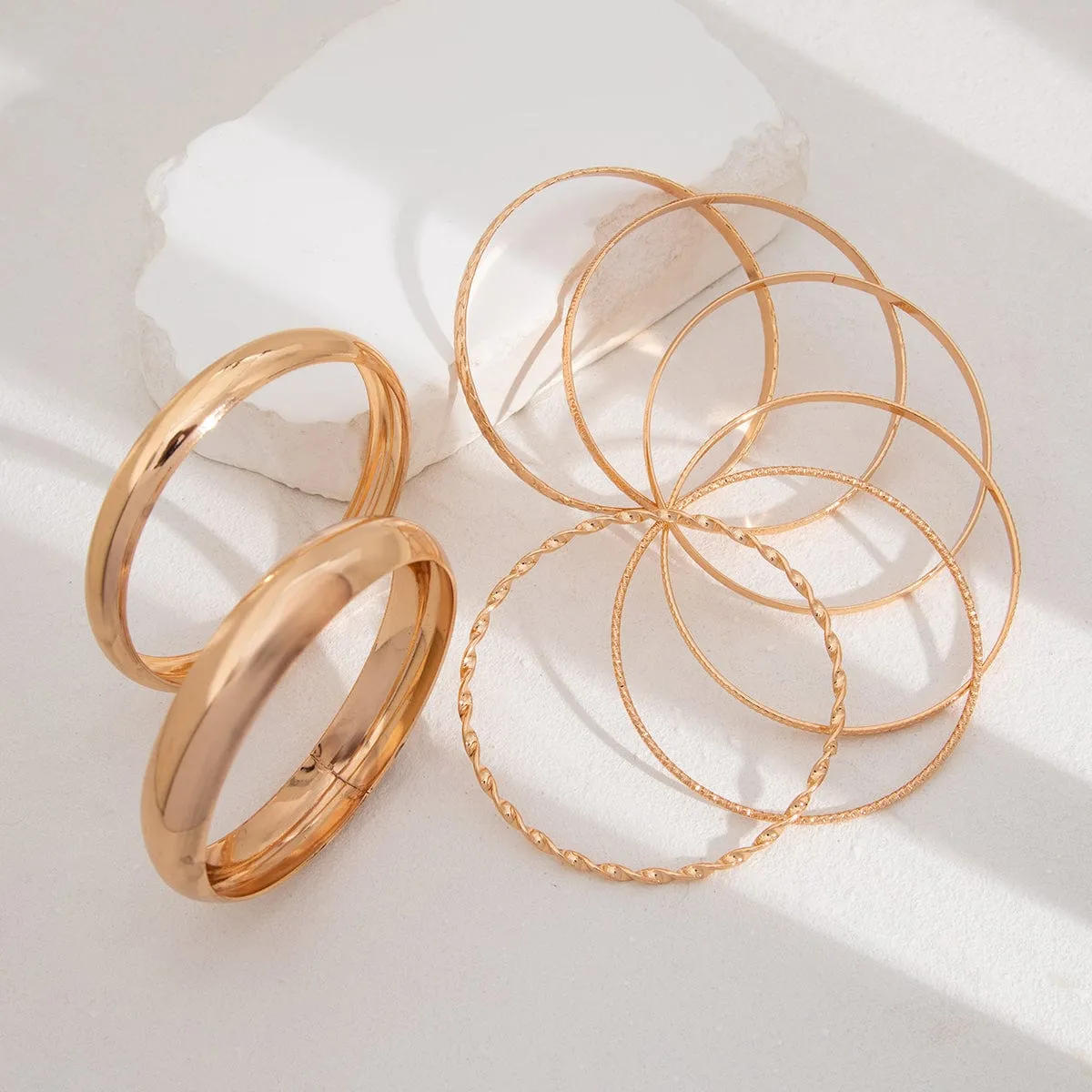 Geometric 8 Pieces Gold Silver Tone Bangle Bracelet Set