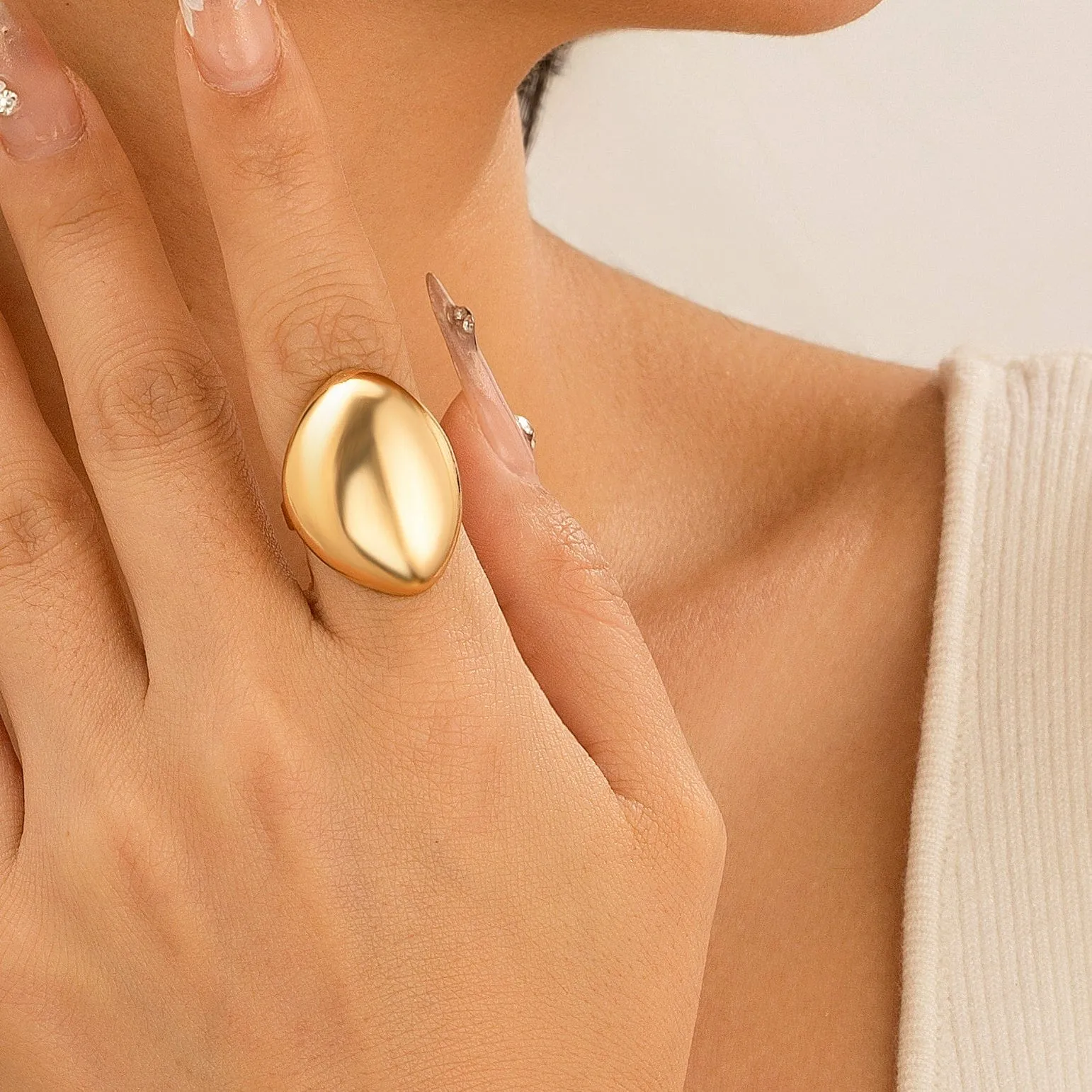 Geometric Gold Silver Plated Irregular Oval Open Ring