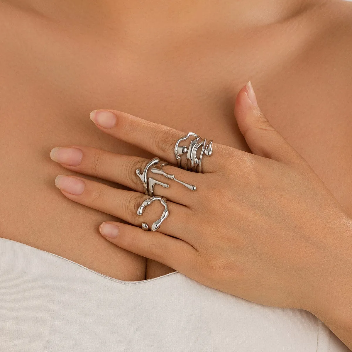 Geometric Irregular Flow Lava Open Ring Set
