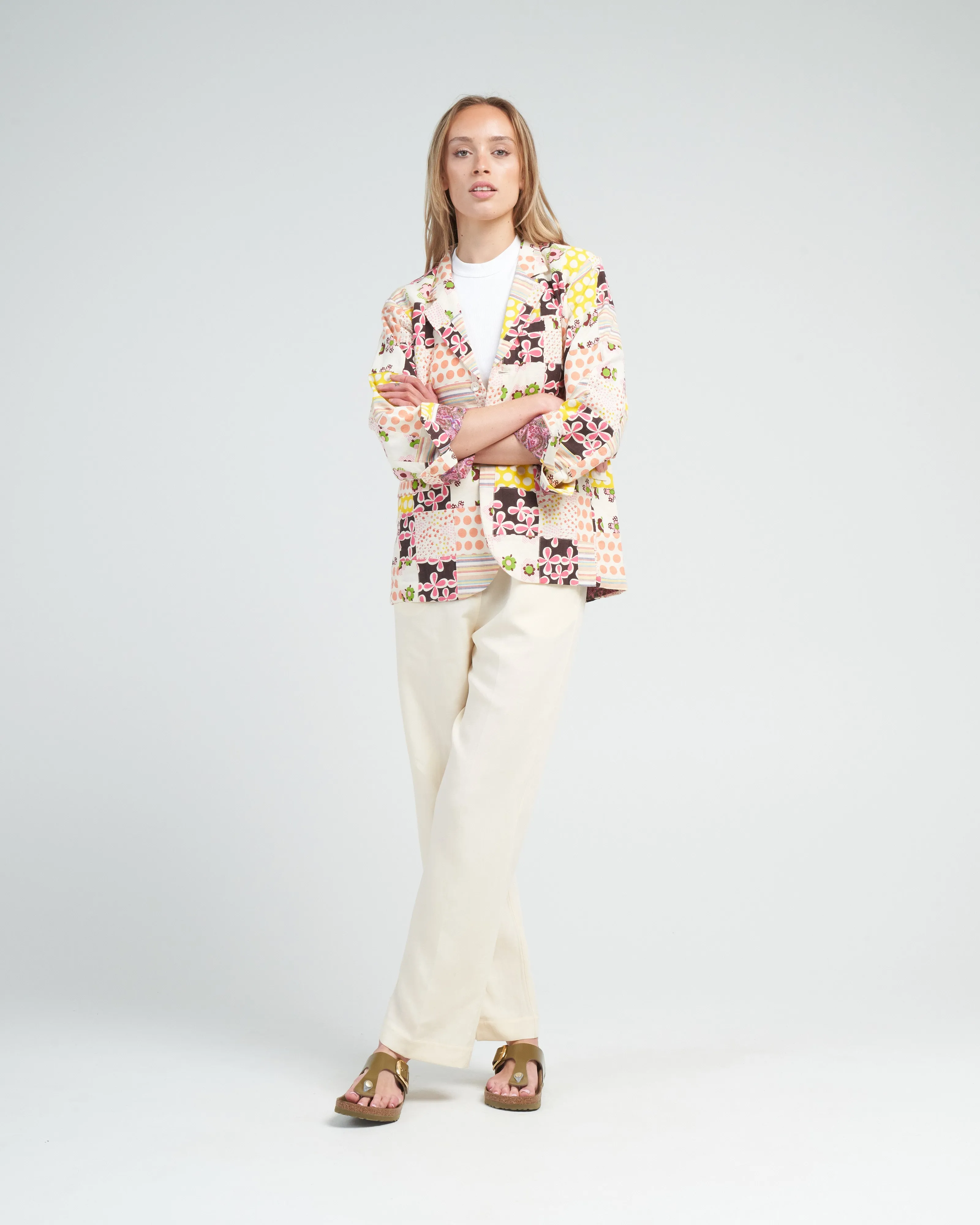 georgette preppy patch blazer - yellow canary