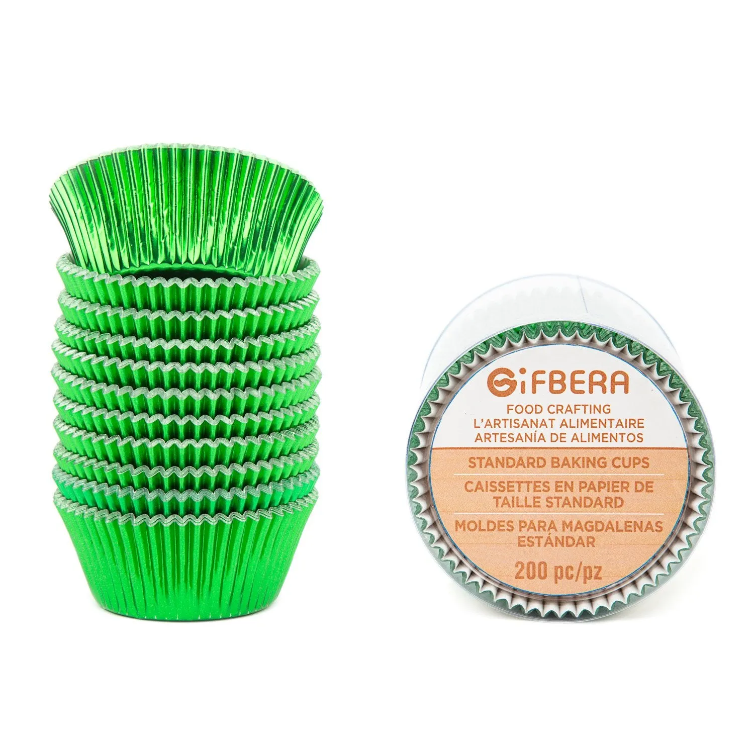 Gifbera Food Grade Standard Green Foil Paper Cupcake Liners Muffin Baking Cups 200-Count (Green)
