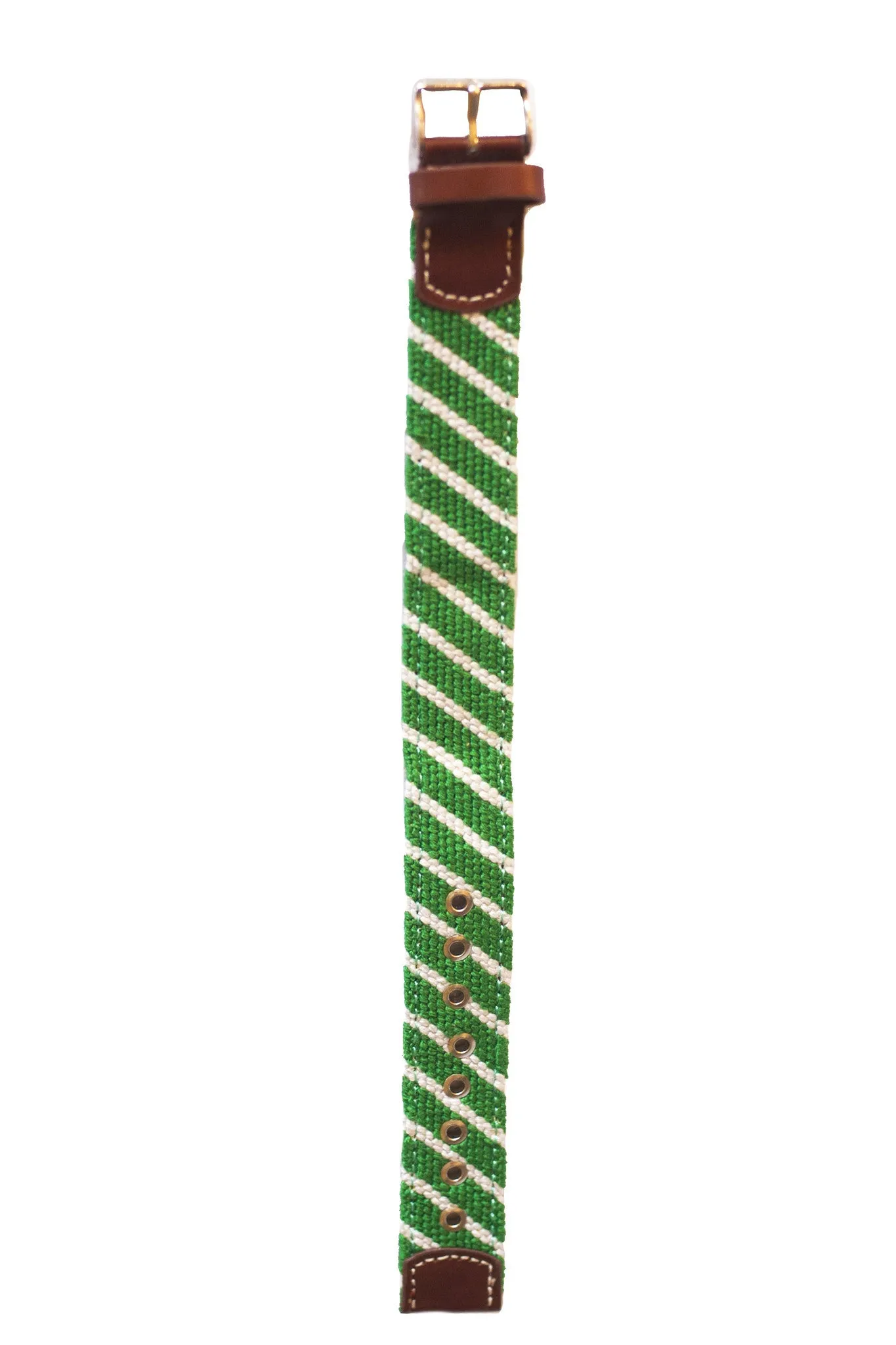 Green & White Stripe Needlepoint Watch Strap