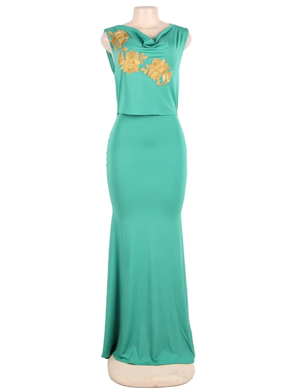 Green Elegant Embroidery Backless Sleeveless Party Gown