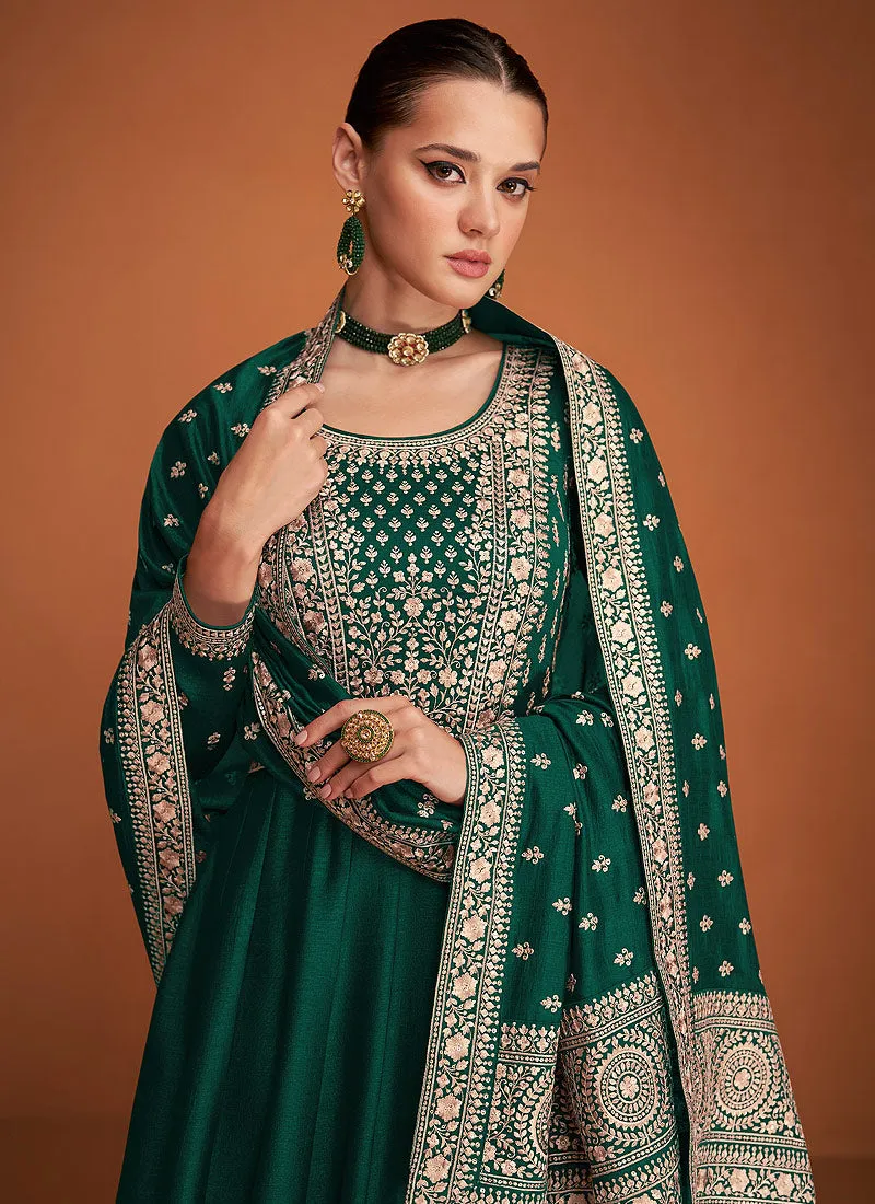 Green Embroidered Designer Kalidar Anarkali Suit