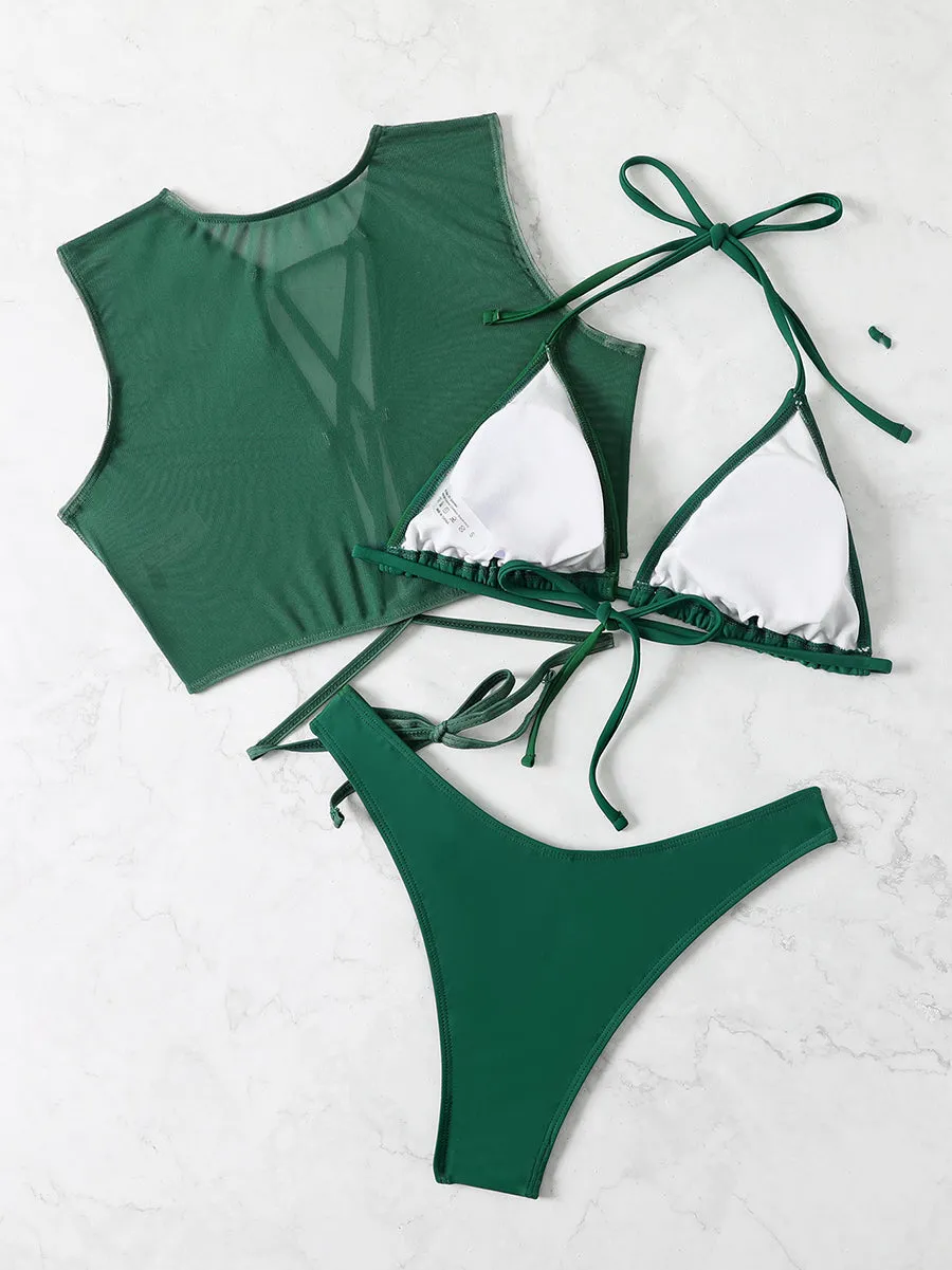 Green High Cut Top Swimwear Women Mesh