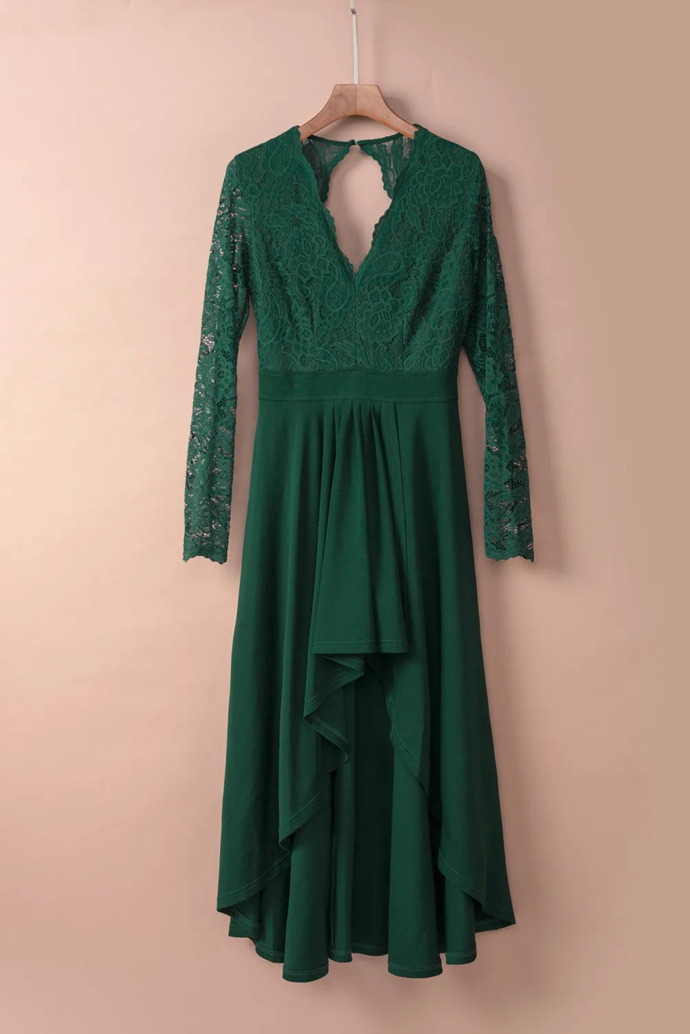 Green Long Sleeve Lace Evening Dress