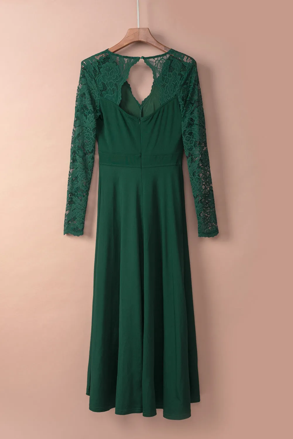 Green Long Sleeve Lace Evening Dress