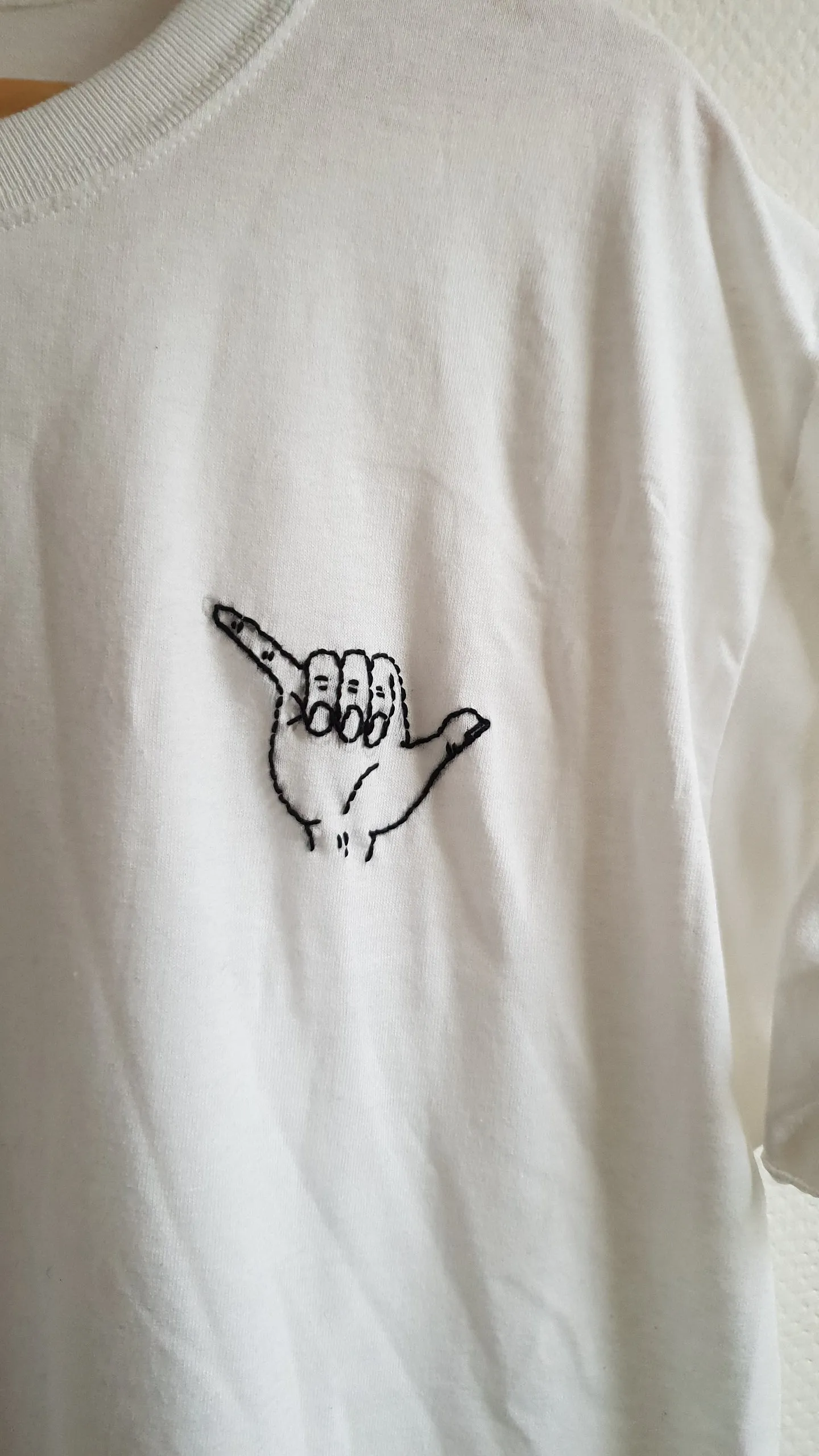 Hand Embroidered Shaka Surfer Hand Shirt