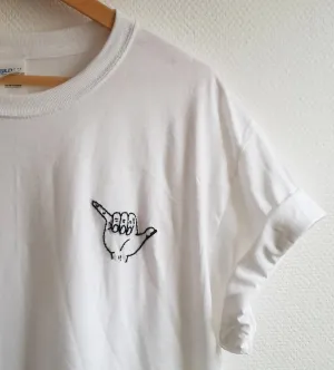 Hand Embroidered Shaka Surfer Hand Shirt
