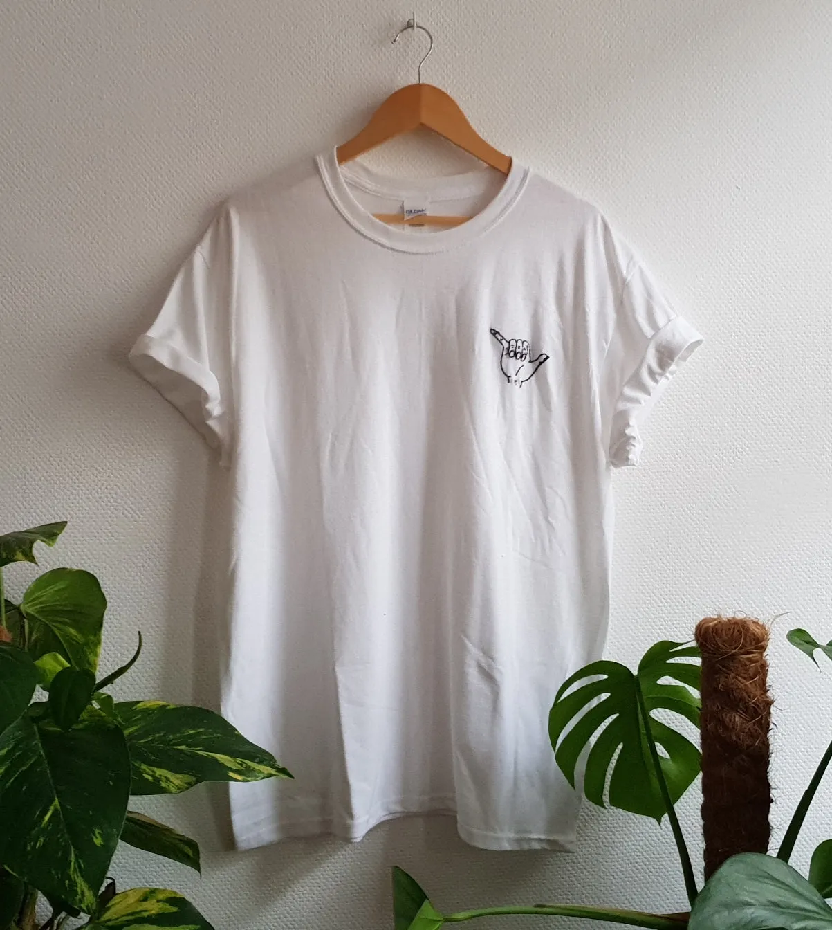 Hand Embroidered Shaka Surfer Hand Shirt