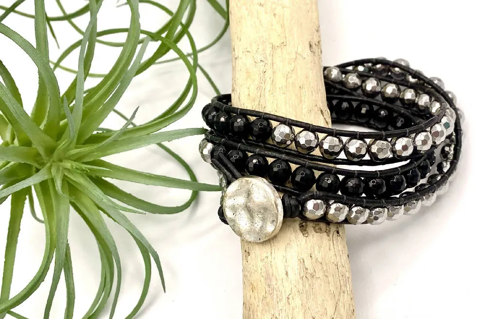Hematite Onyx Wrap Bracelet
