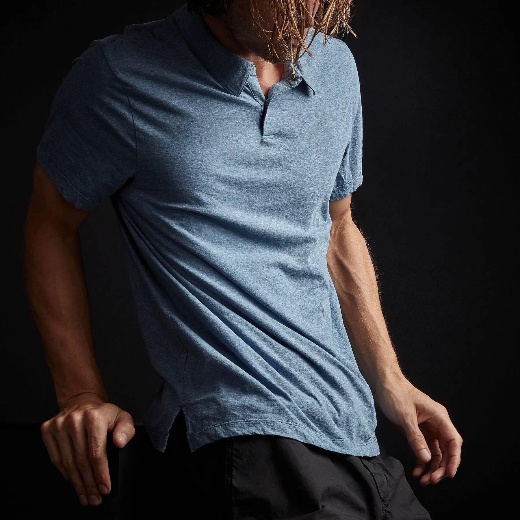 High Twist Recycled Jersey Short Sleeve Polo - Heather Blue