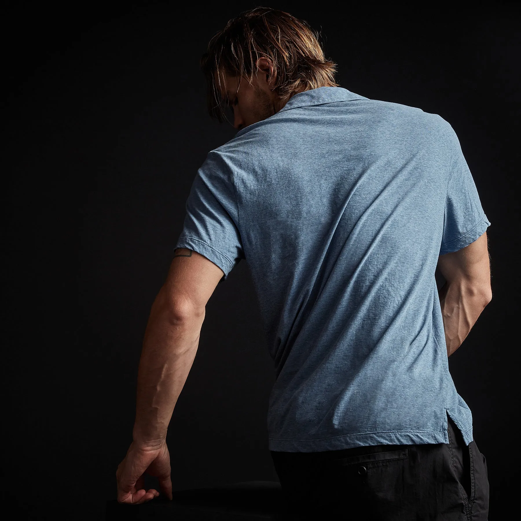 High Twist Recycled Jersey Short Sleeve Polo - Heather Blue