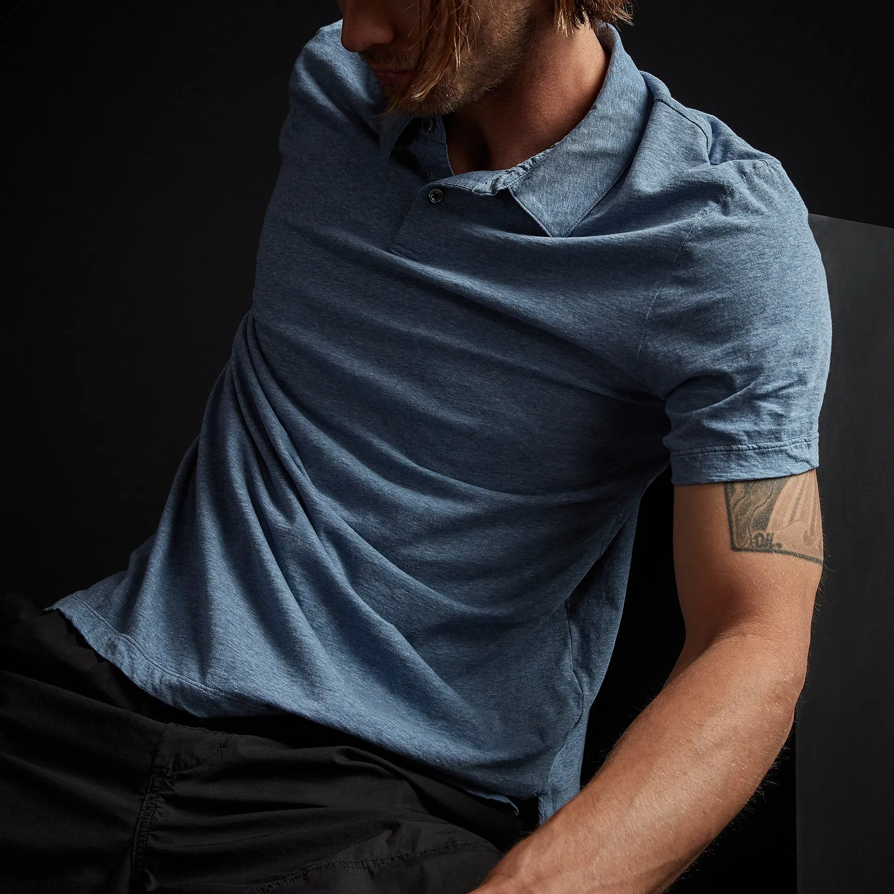 High Twist Recycled Jersey Short Sleeve Polo - Heather Blue