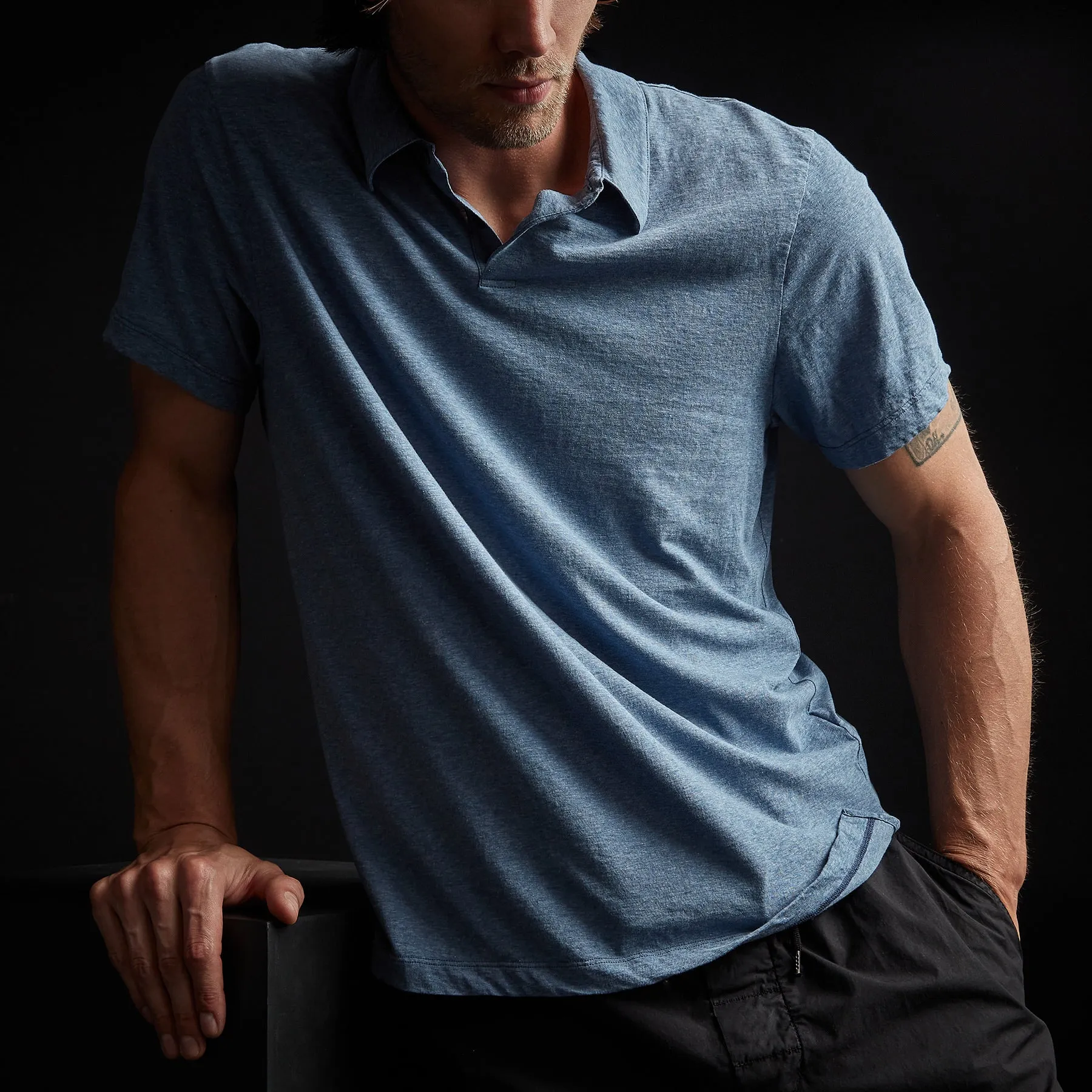 High Twist Recycled Jersey Short Sleeve Polo - Heather Blue