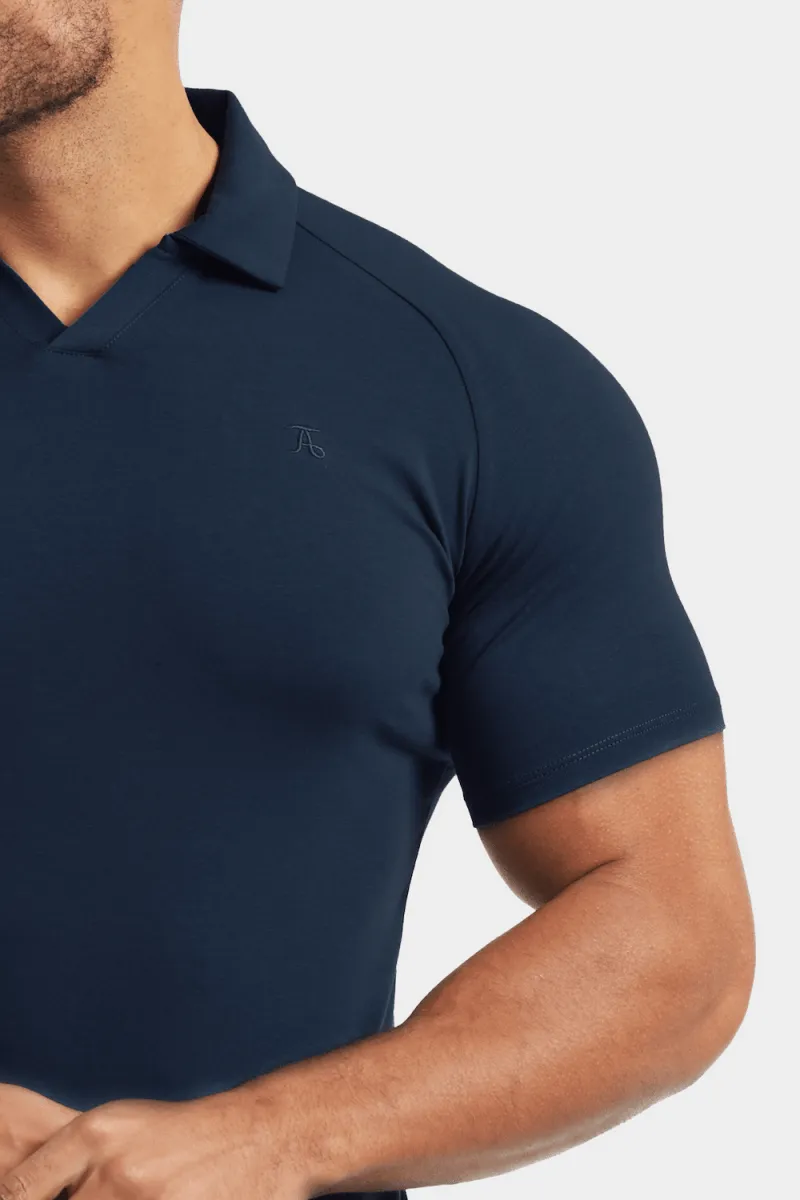 Jersey Buttonless Polo Shirt in Navy