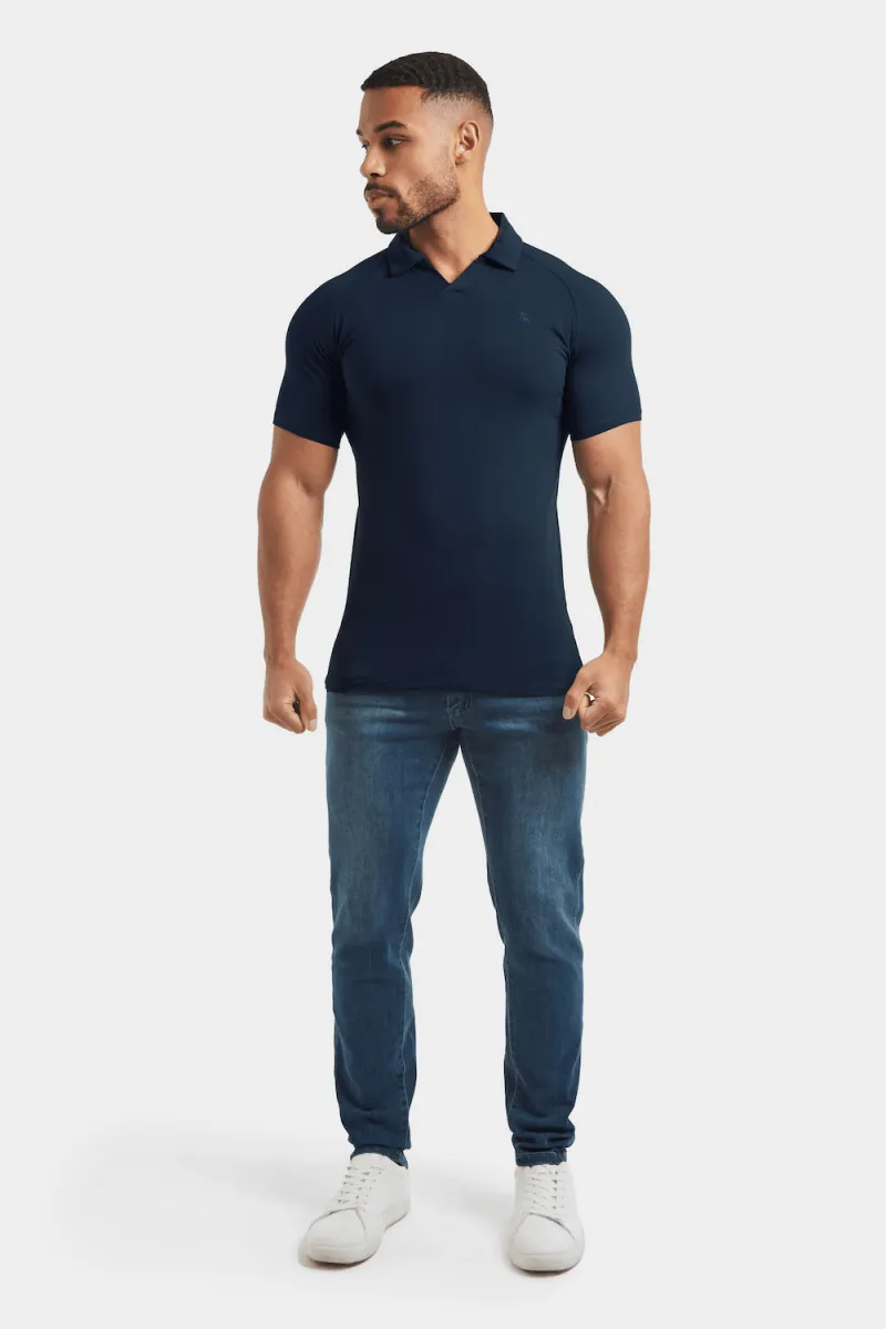 Jersey Buttonless Polo Shirt in Navy