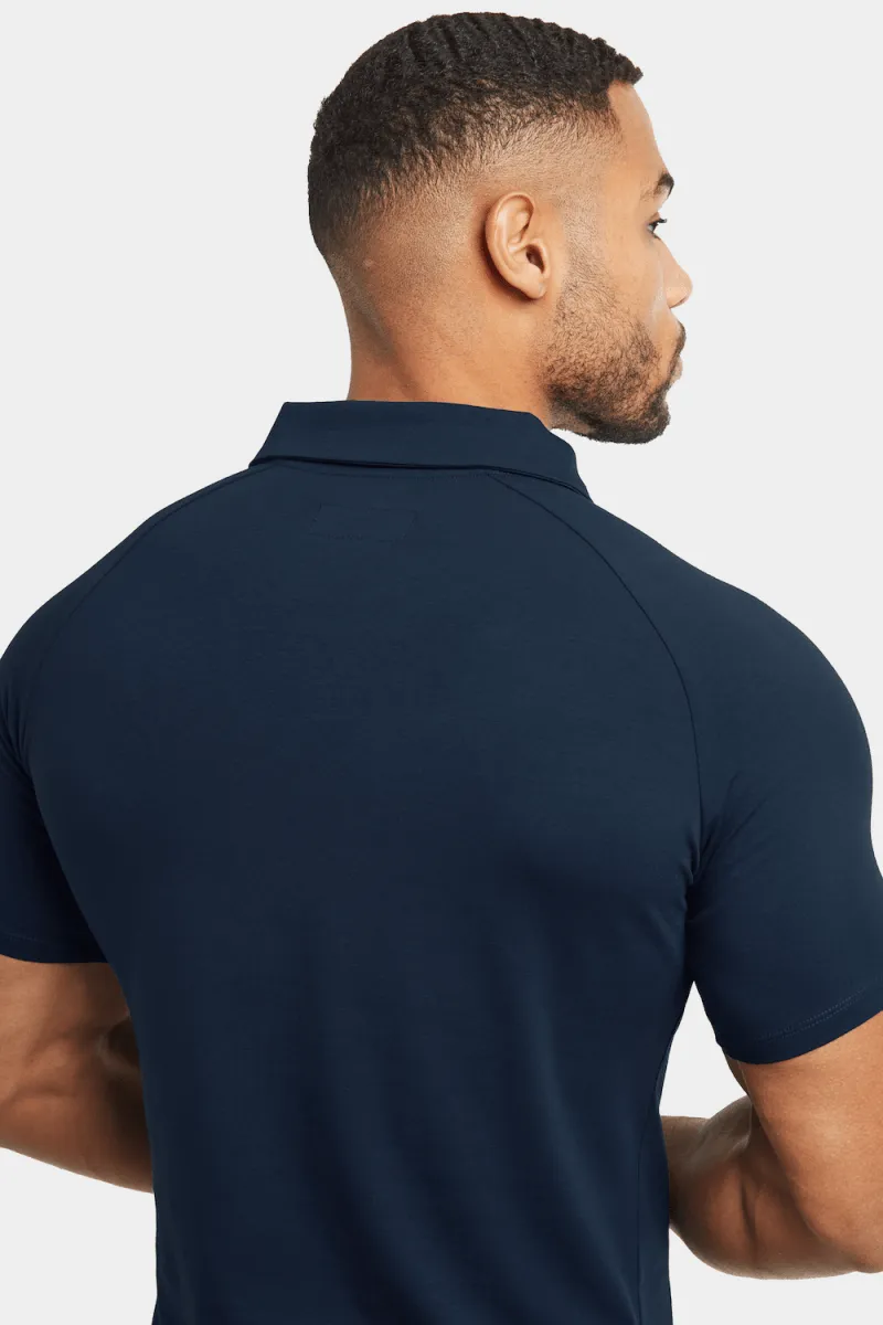 Jersey Buttonless Polo Shirt in Navy