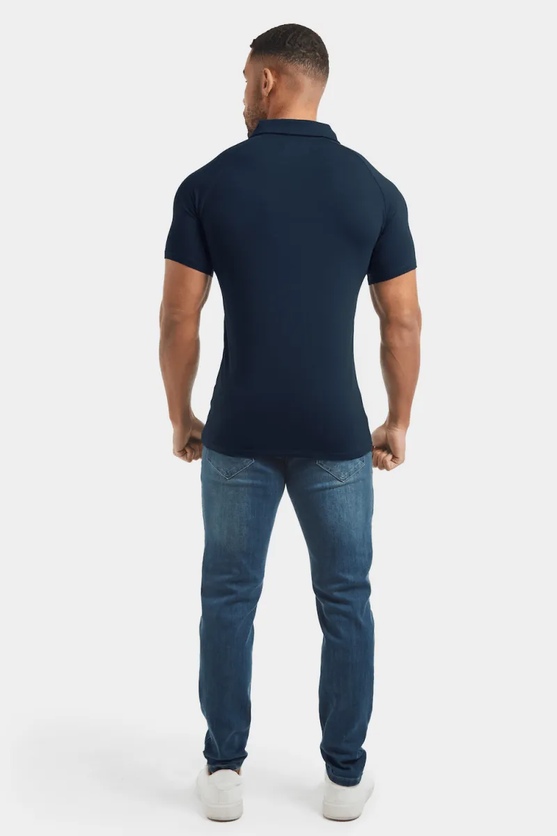 Jersey Buttonless Polo Shirt in Navy