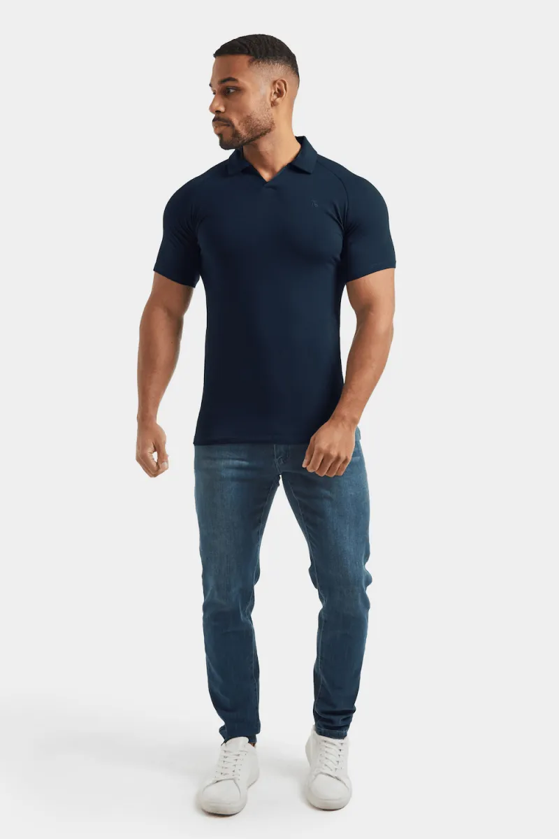 Jersey Buttonless Polo Shirt in Navy