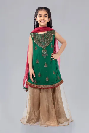 Kids Gharara Dress for Eid in Green Color #N9028