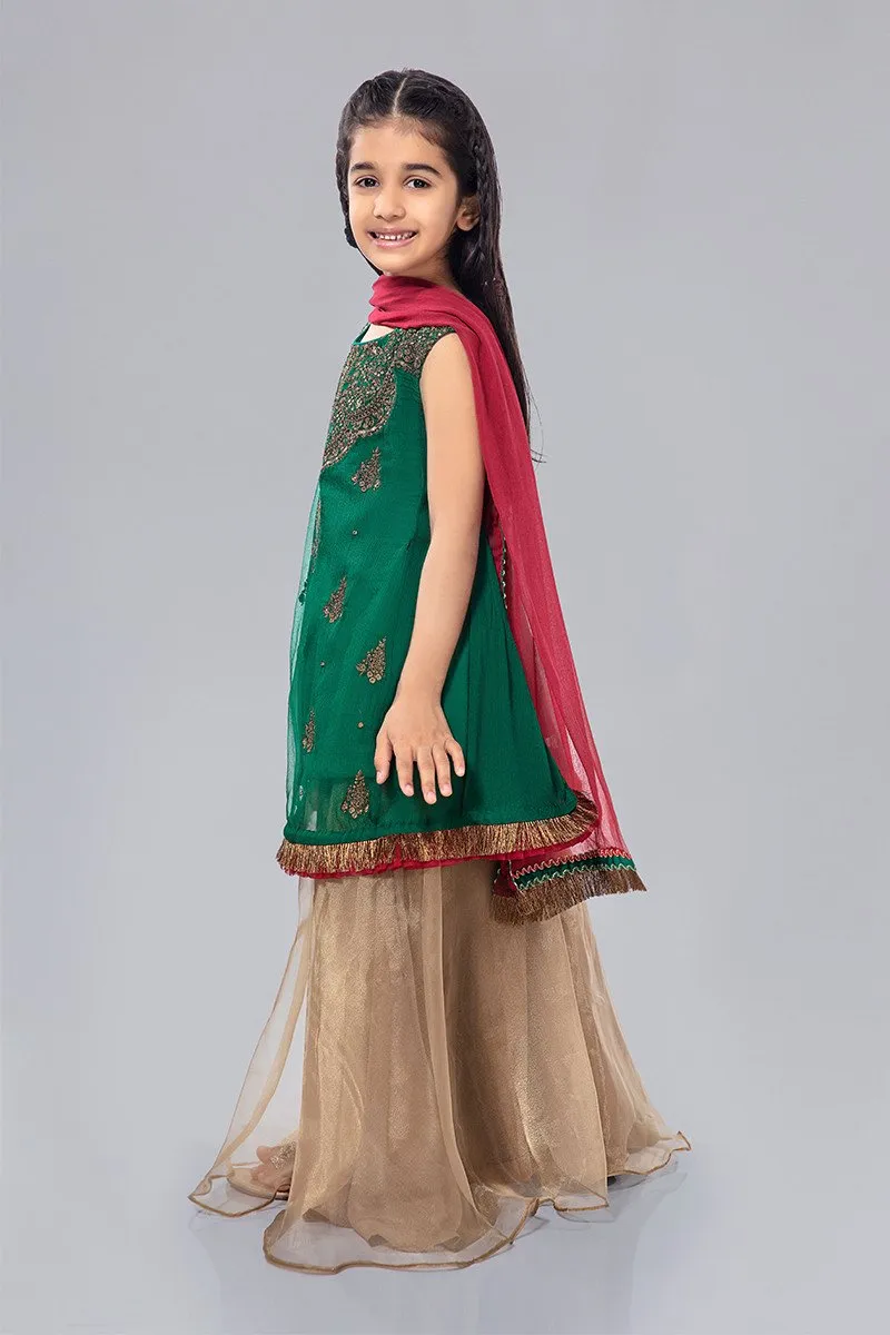 Kids Gharara Dress for Eid in Green Color #N9028