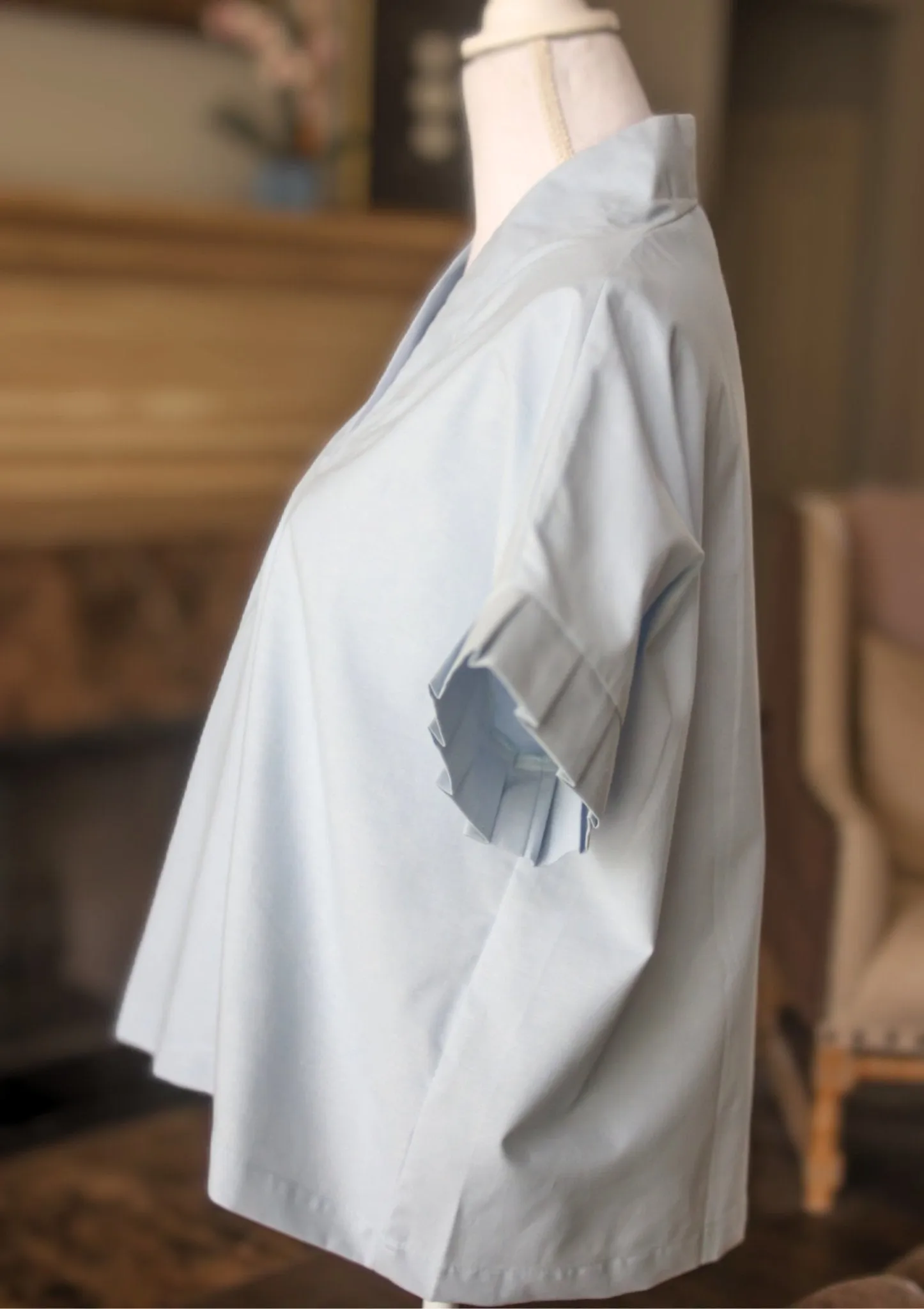 Kimono Pleated Sleeve Top | Chambray