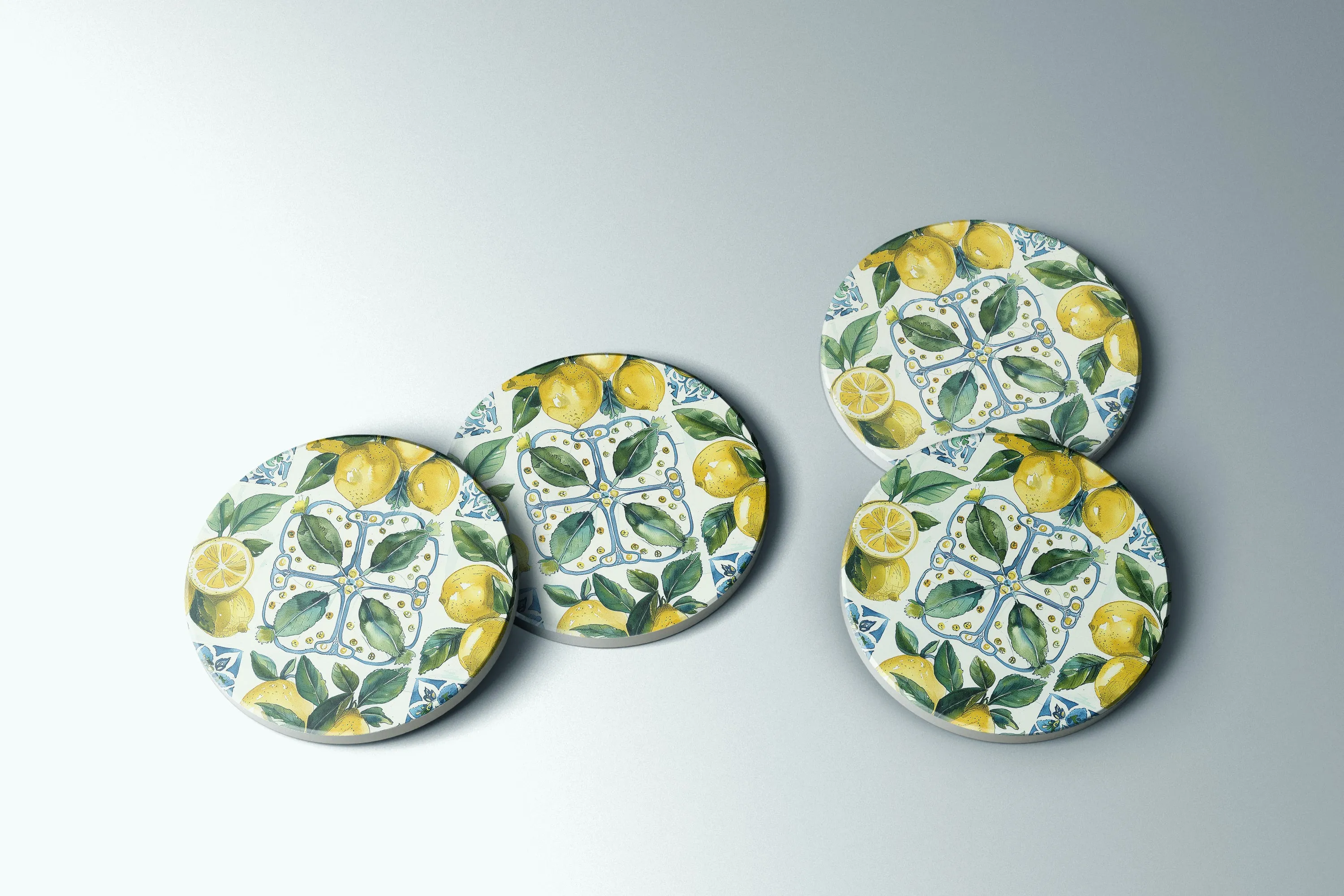 Lemon Cottage tile coaster set | set of 2 or 4 coasters | Preppy Coastal Collection