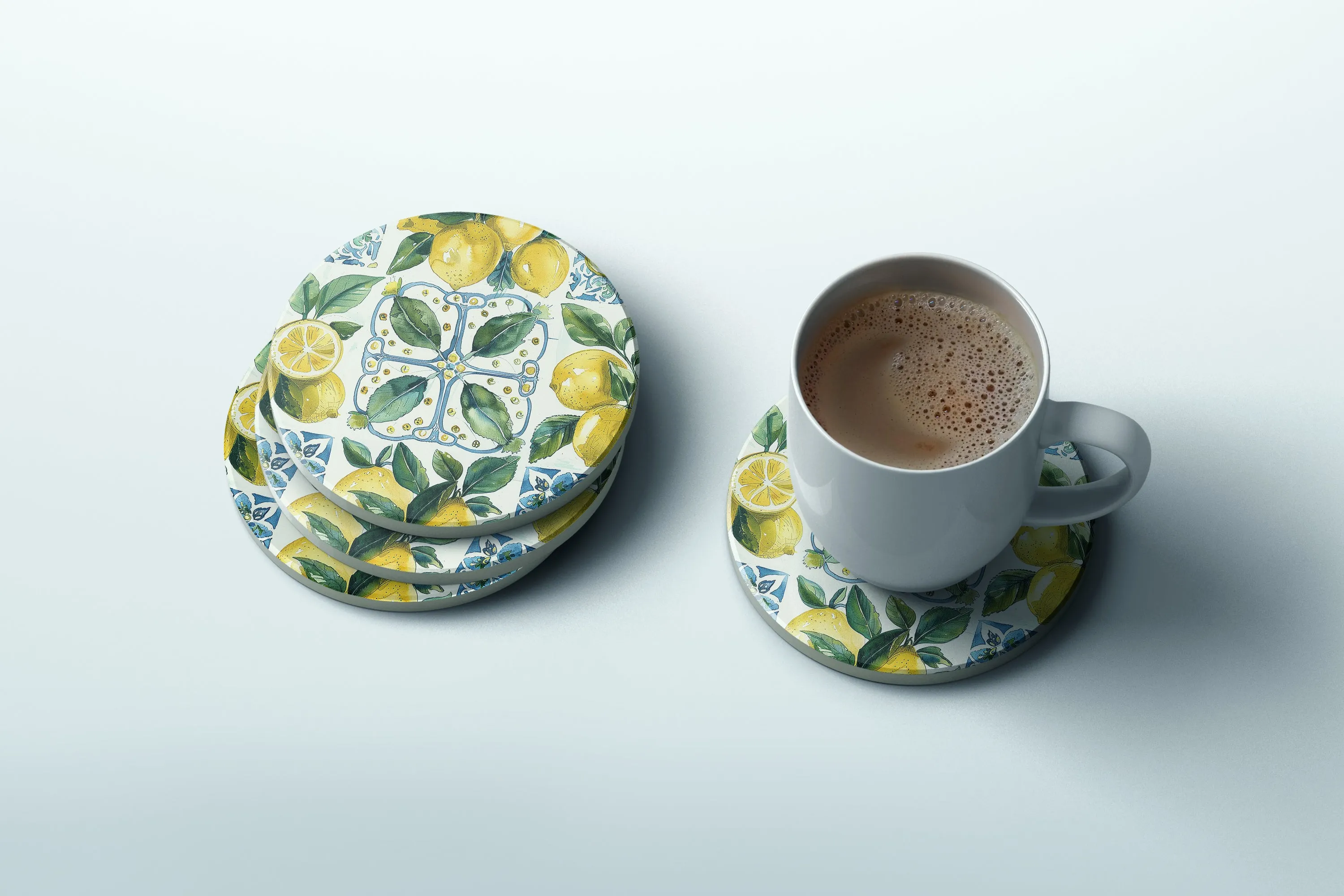 Lemon Cottage tile coaster set | set of 2 or 4 coasters | Preppy Coastal Collection