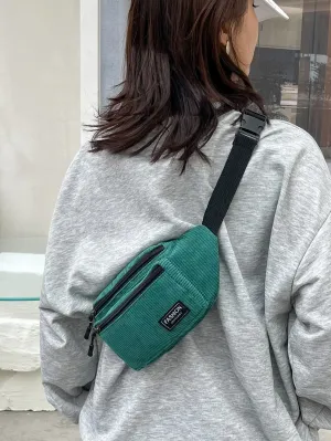 Letter Patch Waist Bag - Army Green- FD ⚡