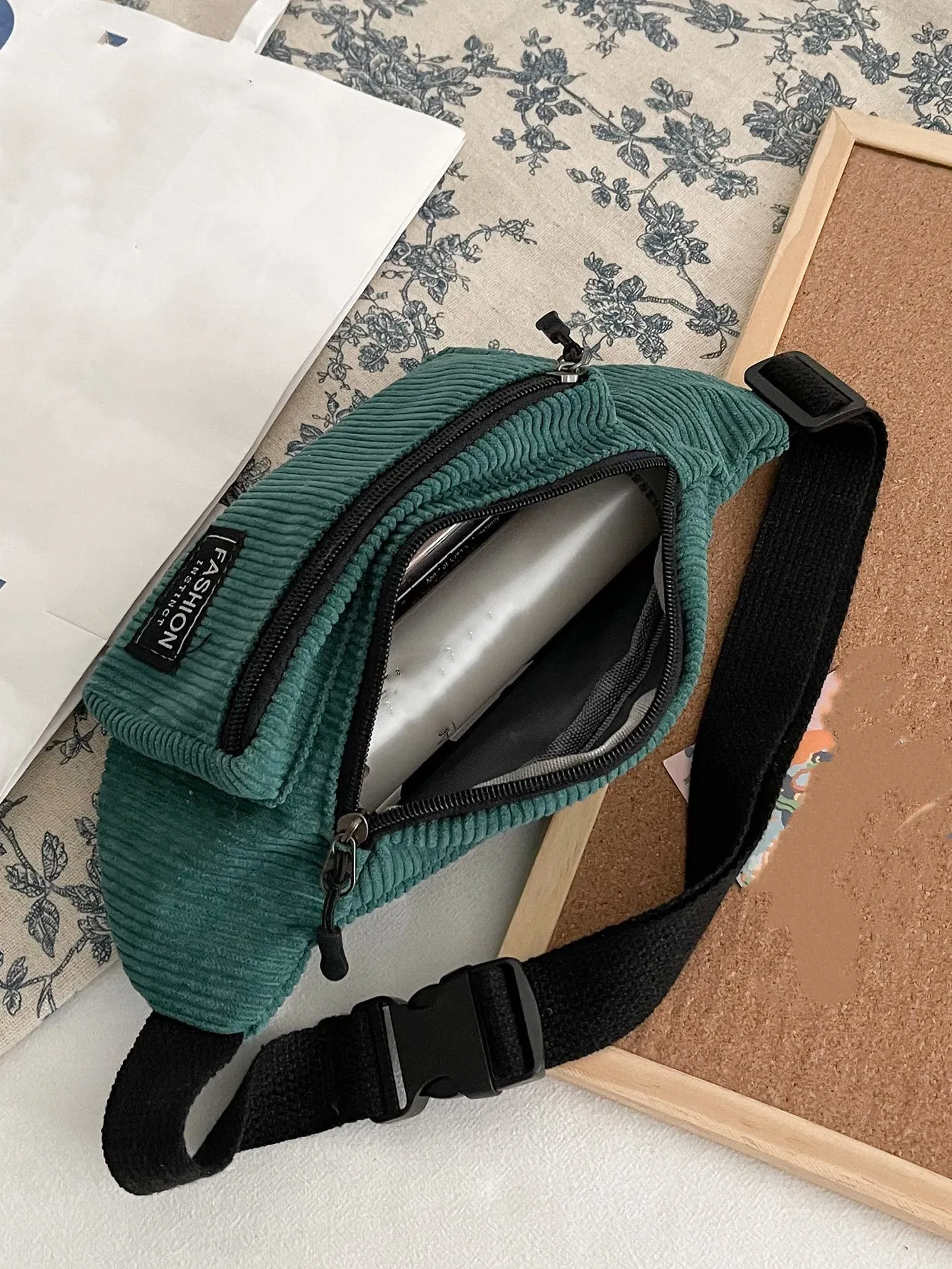 Letter Patch Waist Bag - Army Green- FD ⚡