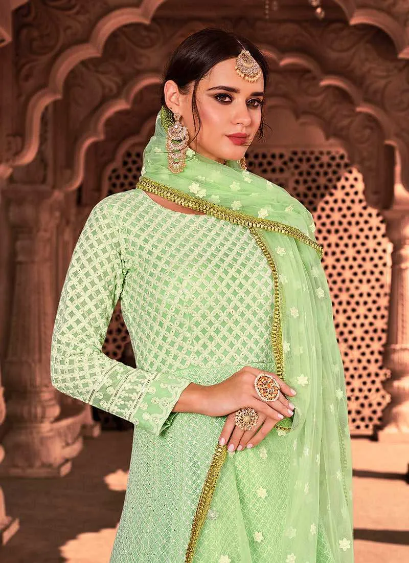 Light Green Heavy Embroidered Gown Style Anarkali