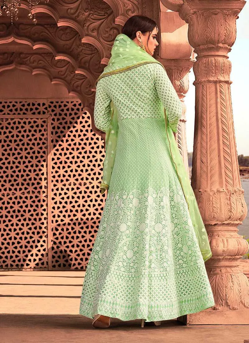Light Green Heavy Embroidered Gown Style Anarkali
