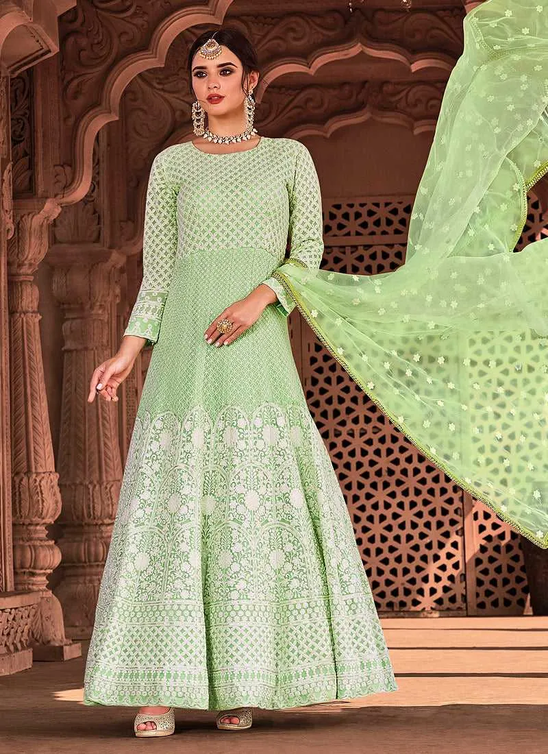 Light Green Heavy Embroidered Gown Style Anarkali