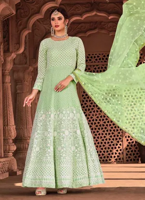 Light Green Heavy Embroidered Gown Style Anarkali