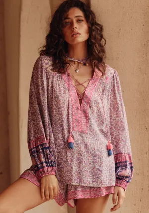 Little Bird Lace Up Blouse - Berry