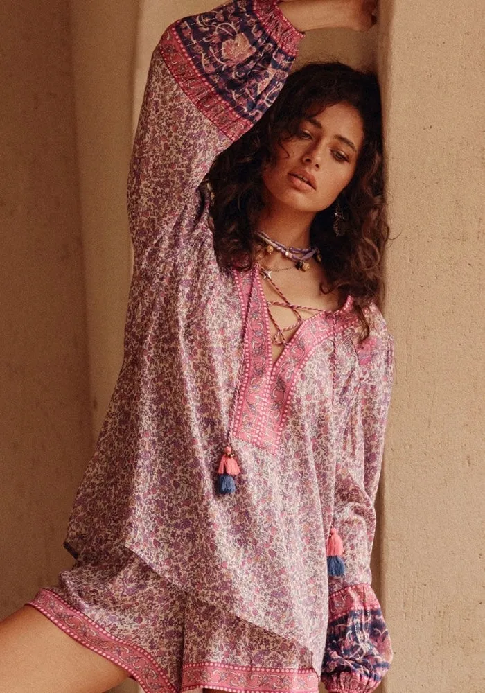 Little Bird Lace Up Blouse - Berry