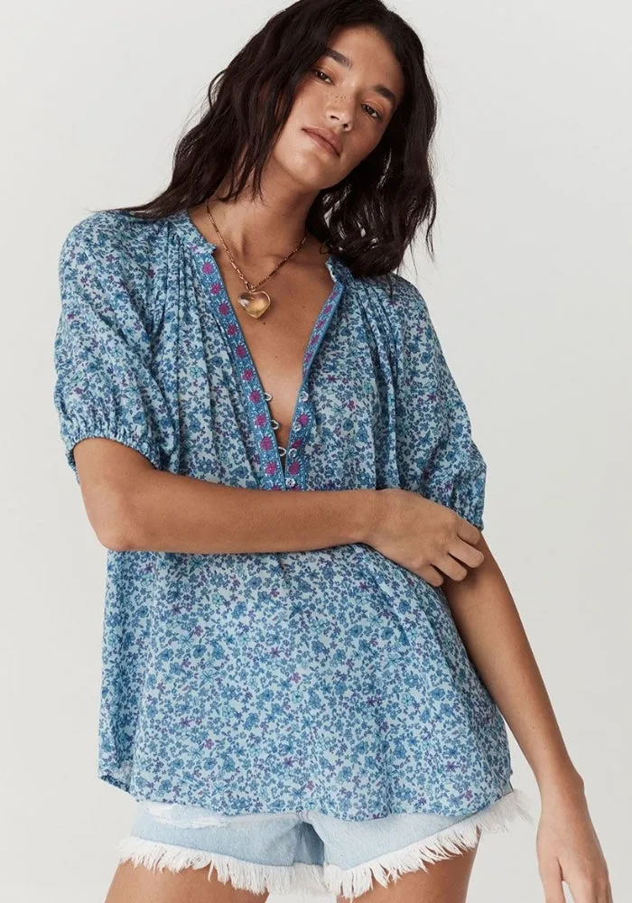 Love Jetty Short Sleeve Blouse - Blue Nirvana