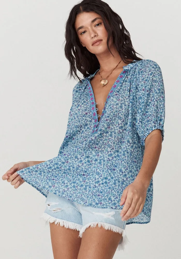 Love Jetty Short Sleeve Blouse - Blue Nirvana