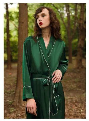 Luxury Mulberry Silk Long Robe for Spring, Bridesmaid Robe, Emerald Preppy Pajams, Gift for Her