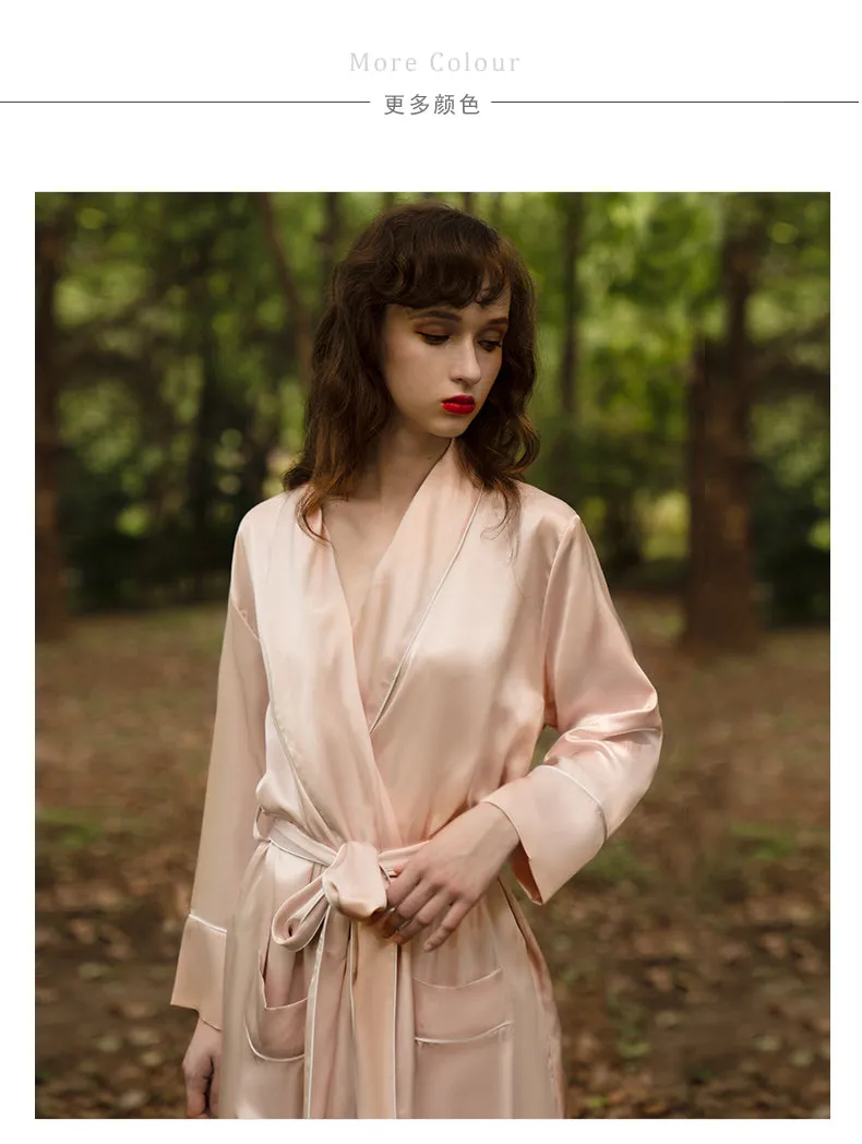 Luxury Mulberry Silk Long Robe for Spring, Bridesmaid Robe, Emerald Preppy Pajams, Gift for Her