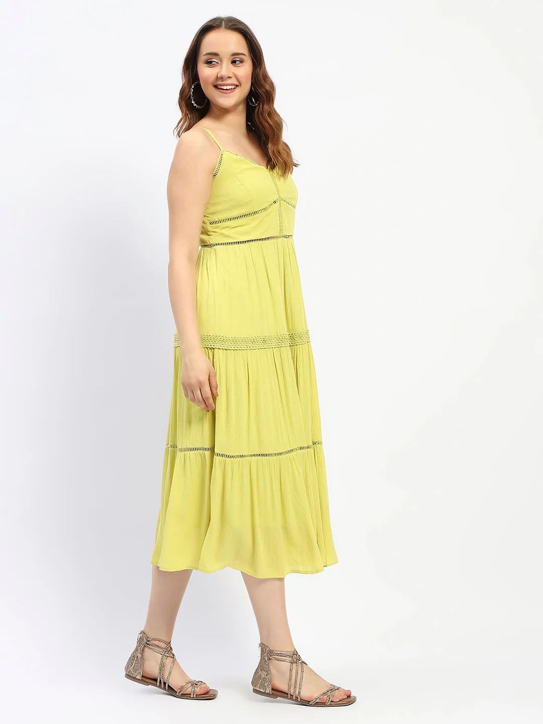 Madame Shanaya Kapoor Green Cotton Tiered Cami Dress