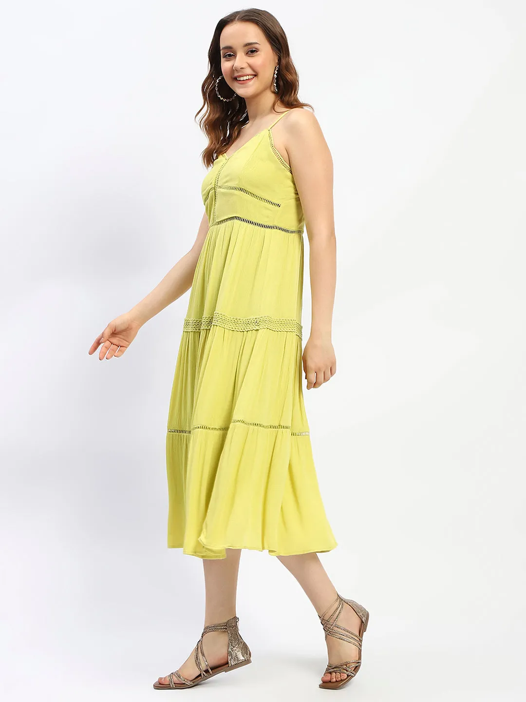 Madame Shanaya Kapoor Green Cotton Tiered Cami Dress