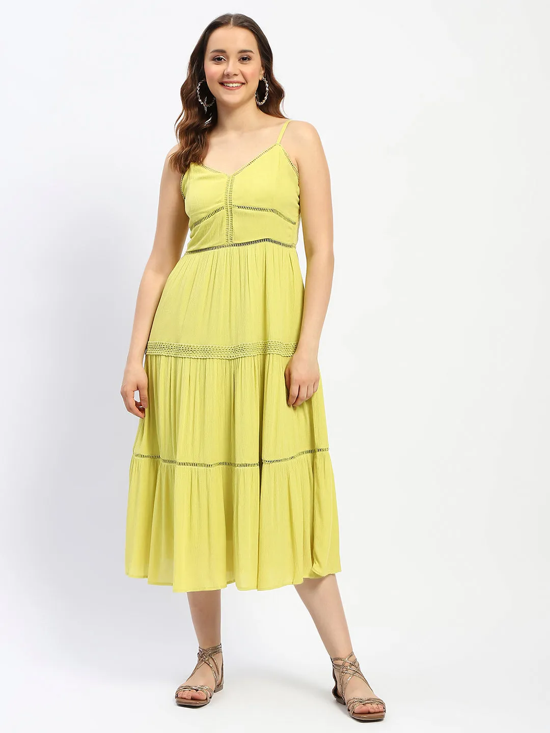 Madame Shanaya Kapoor Green Cotton Tiered Cami Dress