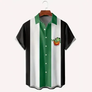 Men's Drinking Frog Print Short Sleeve Lapel Shirts