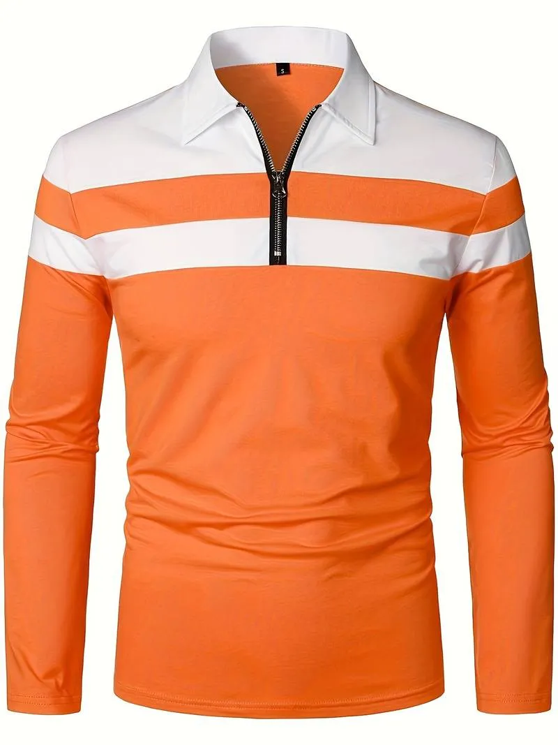 Men's long-sleeve zip-up polo shirt by Ethan